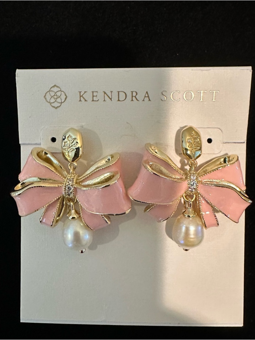 Kendra Scott Pink Enamel Bow Earrings with Pearl Drop